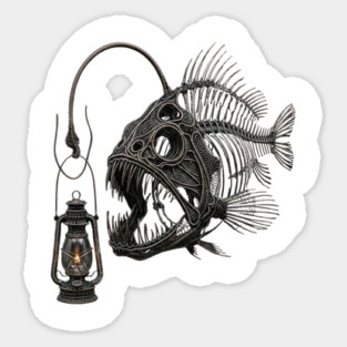 Anglerfish Skeleton Deep Sea Lantern Marine Biology Gothic Sticker