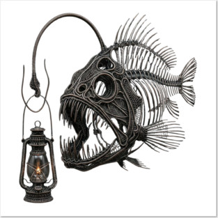 Anglerfish Skeleton Deep Sea Lantern Marine Biology Gothic Posters and Art