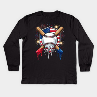 American Patriotic Baseball 4th Of July Kids Long Sleeve T-Shirt