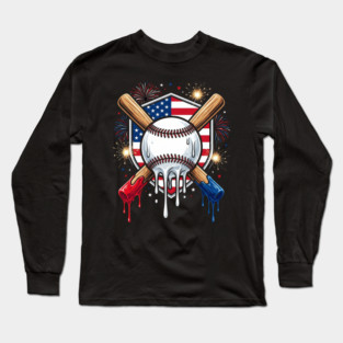 American Patriotic Baseball 4th Of July Long Sleeve T-Shirt