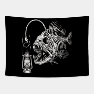 Deep Sea Anglerfish Skeleton Marine Biology Ocean Lover Tapestry