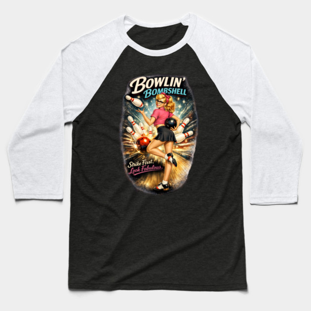 Bowling Bombshell Baseball T-Shirt by CrazyGirl