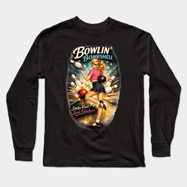 Bowling Bombshell Long Sleeve T-Shirt by CrazyGirl