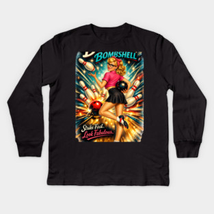 Bowling Bombshell Kids Long Sleeve T-Shirt