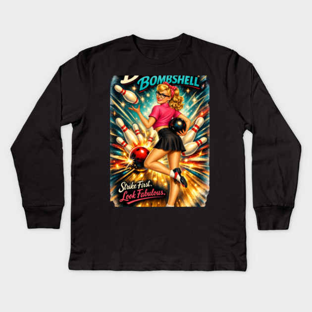 Bowling Bombshell Kids Long Sleeve T-Shirt by CrazyGirl