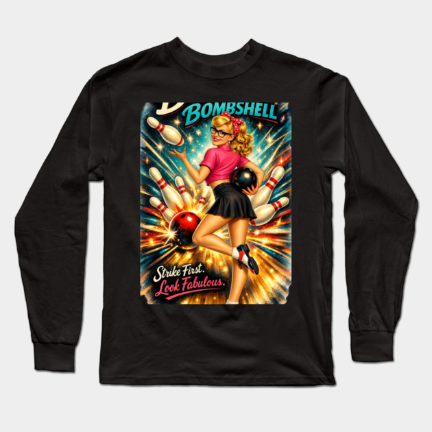 Bowling Bombshell Long Sleeve T-Shirt by CrazyGirl