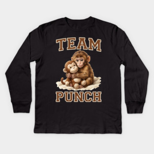 Team Punch Cute Monkey Varsity Design Kids Long Sleeve T-Shirt