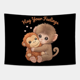 Hug Your Feelings Cute Baby Monkey Tapestry
