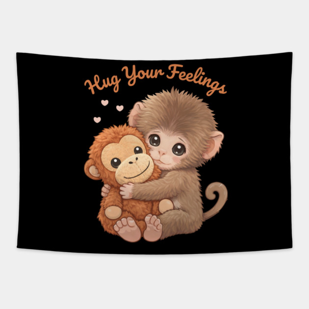 Hug Your Feelings Cute Baby Monkey Tapestry by creative