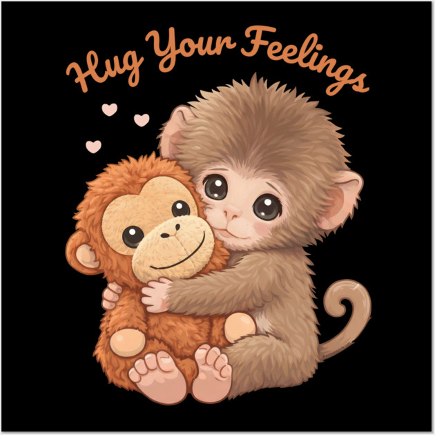 Hug Your Feelings Cute Baby Monkey Wall Art by creative