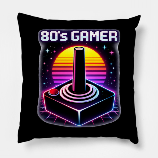80’s Gamer Joystick – Retro Neon Arcade Controller Shirt Pillow by CrazyGirl