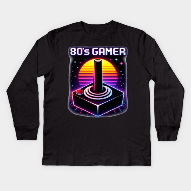 80’s Gamer Joystick – Retro Neon Arcade Controller Shirt Kids Long Sleeve T-Shirt by CrazyGirl