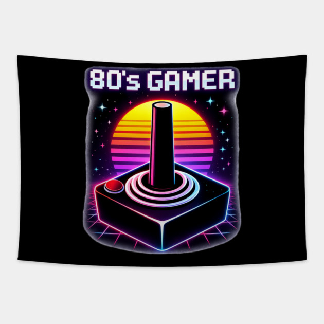 80’s Gamer Joystick – Retro Neon Arcade Controller Shirt Tapestry by CrazyGirl