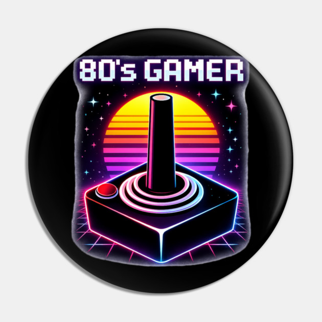 80’s Gamer Joystick – Retro Neon Arcade Controller Shirt Pin by CrazyGirl