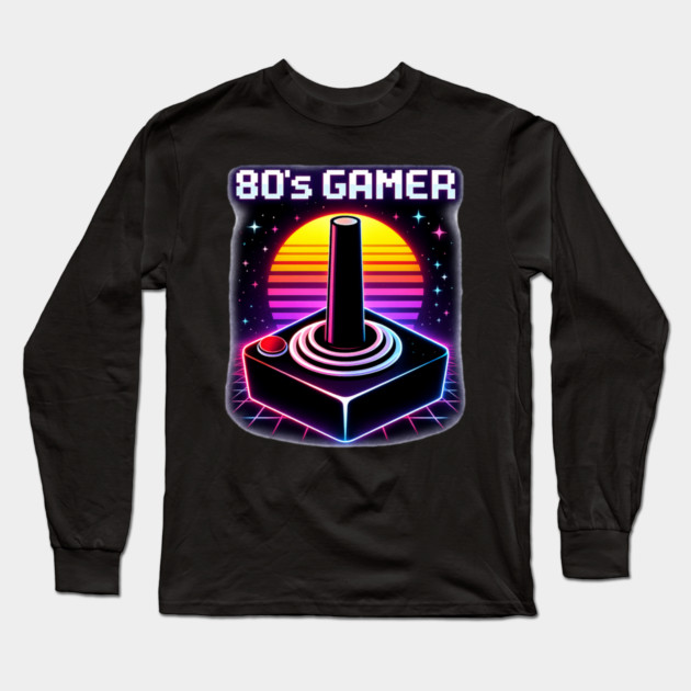 80’s Gamer Joystick – Retro Neon Arcade Controller Shirt Long Sleeve T-Shirt by CrazyGirl