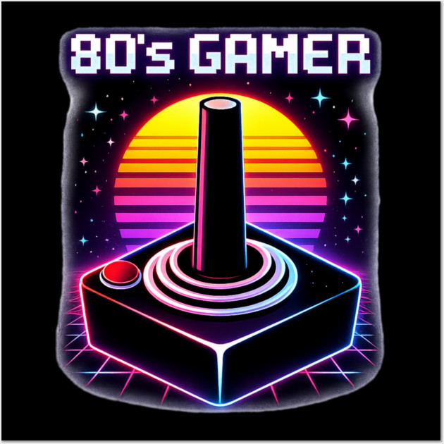 80’s Gamer Joystick – Retro Neon Arcade Controller Shirt Wall Art by CrazyGirl