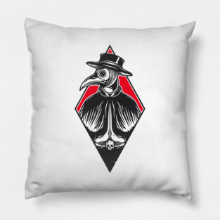 Plague Doctor Blackwork Tattoo Art Pillow