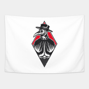 Plague Doctor Blackwork Tattoo Art Tapestry