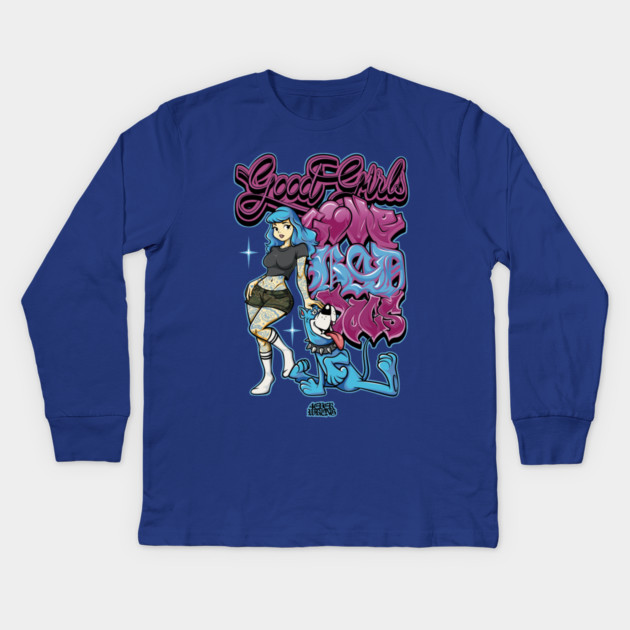 Good Girls Love Bad Dogs - 90s Skate Cartoon Streetwear Graphic Kids Long Sleeve T-Shirt by Wrong