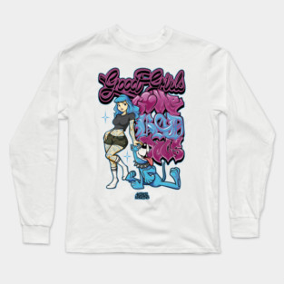 Good Girls Love Bad Dogs - 90s Skate Cartoon Streetwear Graphic Long Sleeve T-Shirt