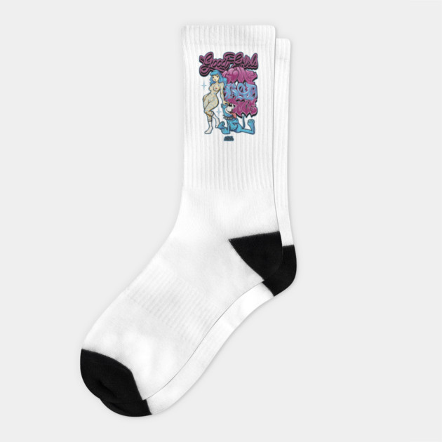 Good Girls Love Bad Dogs - Funny Dog Mom 90s Graffiti Streetwear Socks by Wrong