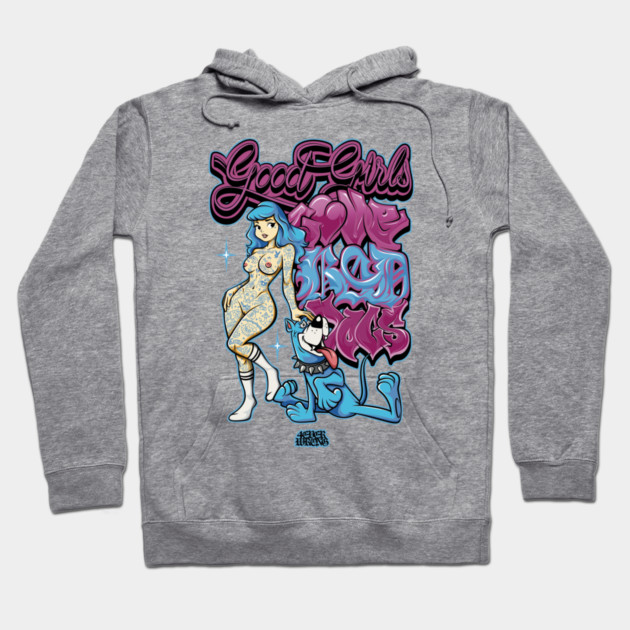 Good Girls Love Bad Dogs - Funny Dog Mom 90s Graffiti Streetwear Hoodie by Wrong