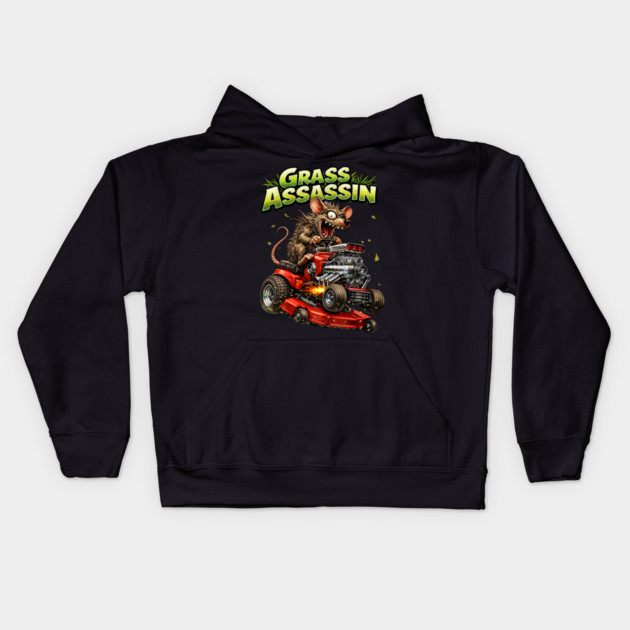 Grass Assassin – Turbo Lawn Mower Rat Kids Hoodie by CrazyGirl