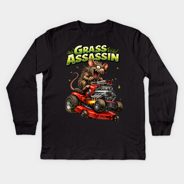 Grass Assassin – Turbo Lawn Mower Rat Kids Long Sleeve T-Shirt by CrazyGirl