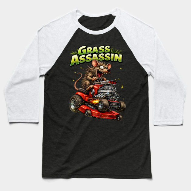 Grass Assassin – Turbo Lawn Mower Rat Baseball T-Shirt by CrazyGirl