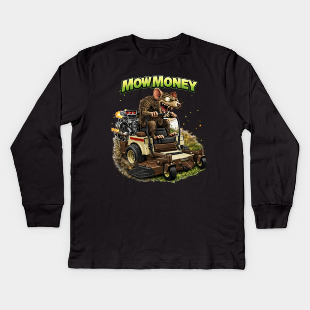 Mow Money – Lawn Care Hustle Rat Kids Long Sleeve T-Shirt by CrazyGirl