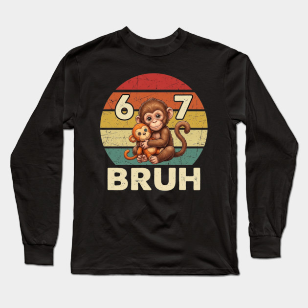 Vintage Monkey Bruh Punch Hug Chaos Primate Humor Graphic Long Sleeve T-Shirt by shirtlux