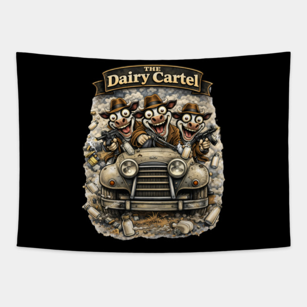 The Dairy Cartel – Wisconsin Gangster Cow Mafia Tapestry by CrazyGirl