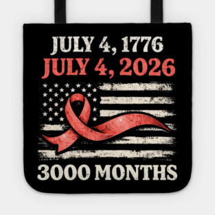 Vintage July 4 2026 Patriotic 250th Anniversary American Flag Ribbon 3000 Months Tote