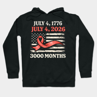 Vintage July 4 2026 Patriotic 250th Anniversary American Flag Ribbon 3000 Months Hoodie