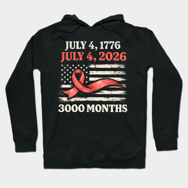 Vintage July 4 2026 Patriotic 250th Anniversary American Flag Ribbon 3000 Months Hoodie by shirtlux