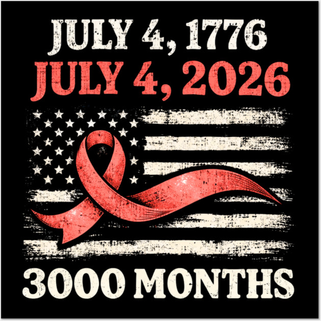 Vintage July 4 2026 Patriotic 250th Anniversary American Flag Ribbon 3000 Months Wall Art by shirtlux
