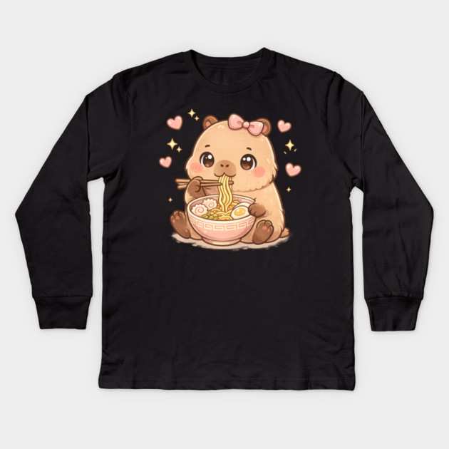 Cute Girls Capybara Ramen Kawaii Tea Kawaii Capy Lover Kids Kids Long Sleeve T-Shirt by shirtlux