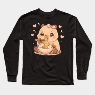 Cute Girls Capybara Ramen Kawaii Tea Kawaii Capy Lover Kids Long Sleeve T-Shirt