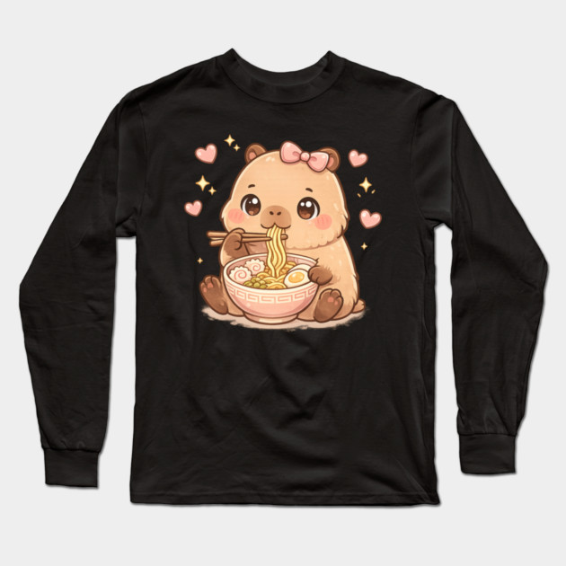 Cute Girls Capybara Ramen Kawaii Tea Kawaii Capy Lover Kids Long Sleeve T-Shirt by shirtlux