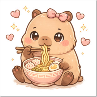 Cute Girls Capybara Ramen Kawaii Tea Kawaii Capy Lover Kids Posters and Art