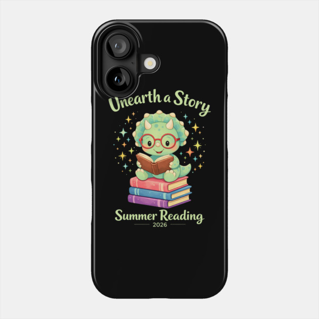 Unearth a Story Triceratops Dinosaur Reading Books Cute Dino Phone Case by shirtlux