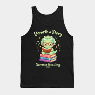 Unearth a Story Triceratops Dinosaur Reading Books Cute Dino Tank Top