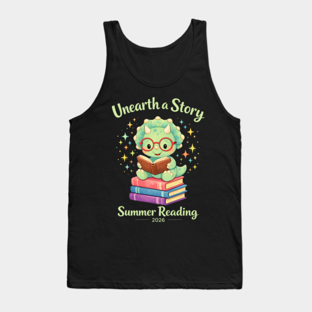 Unearth a Story Triceratops Dinosaur Reading Books Cute Dino Tank Top by shirtlux