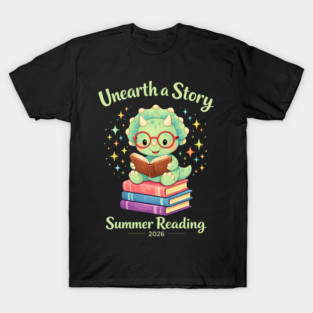 Unearth a Story Triceratops Dinosaur Reading Books Cute Dino T-Shirt