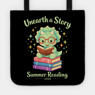 Unearth a Story Triceratops Dinosaur Reading Books Cute Dino Tote