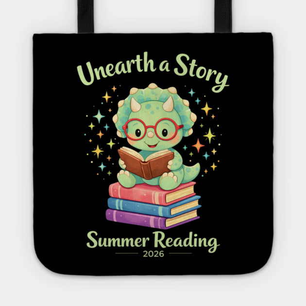 Unearth a Story Triceratops Dinosaur Reading Books Cute Dino Tote by shirtlux