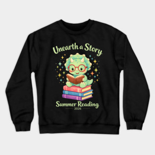 Unearth a Story Triceratops Dinosaur Reading Books Cute Dino Crewneck Sweatshirt