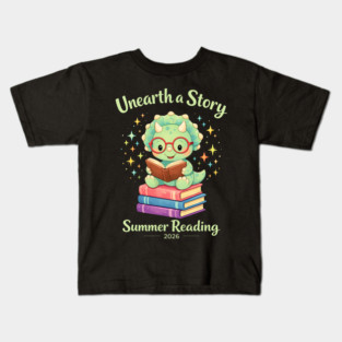 Unearth a Story Triceratops Dinosaur Reading Books Cute Dino Kids T-Shirt