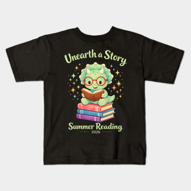 Unearth a Story Triceratops Dinosaur Reading Books Cute Dino Kids T-Shirt by shirtlux