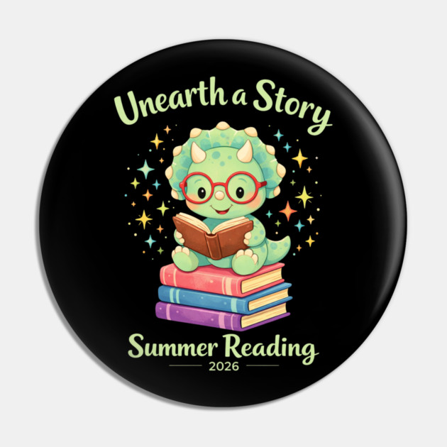 Unearth a Story Triceratops Dinosaur Reading Books Cute Dino Pin by shirtlux